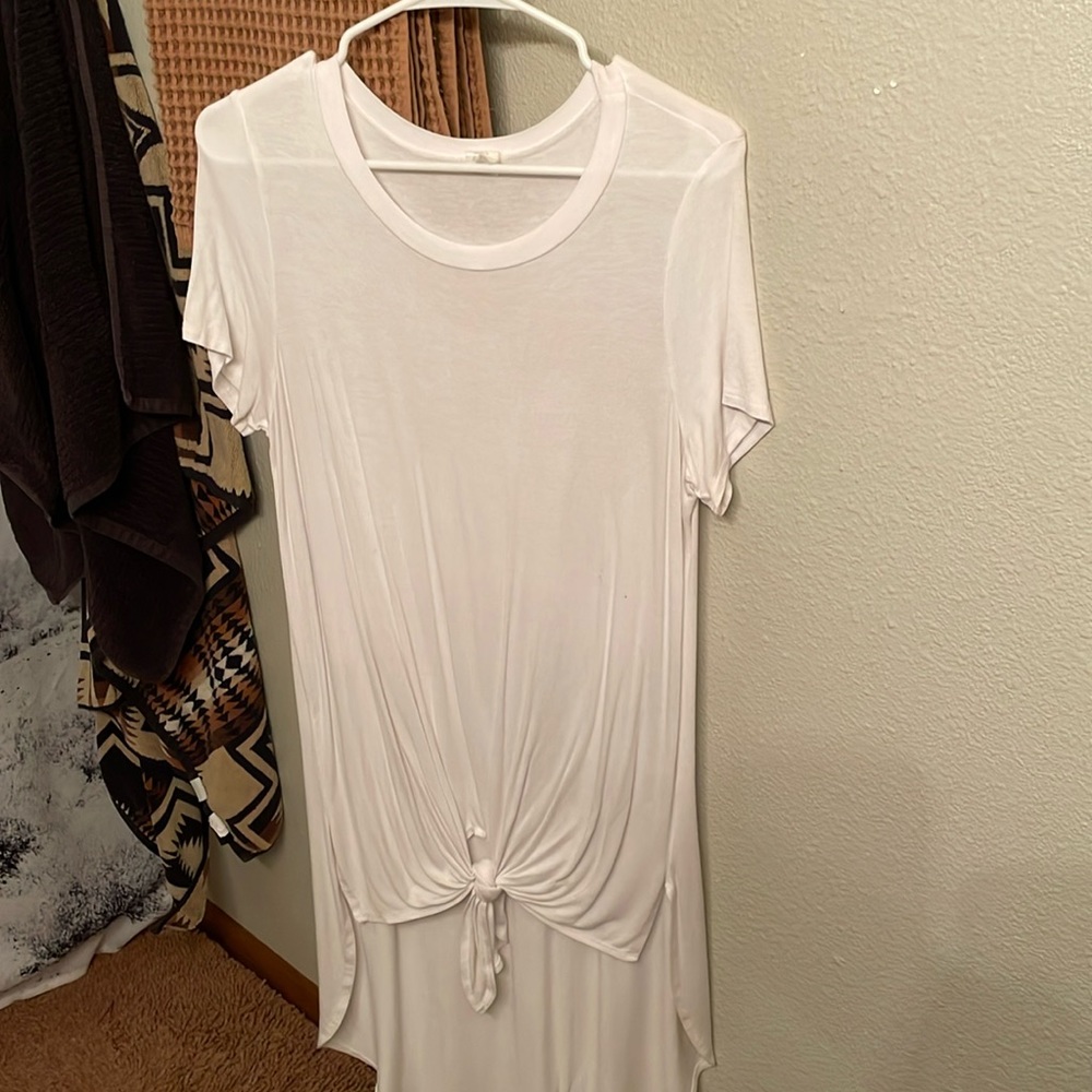 Long high low white dress up tee
